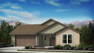 Green and beige Appaloosa Series 1 Plan exterior farmhouse style home.
