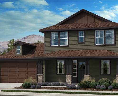 Artist rendering the Appaloosa Series Plan 3 home in the Craftsman style at Prescott Ranch.