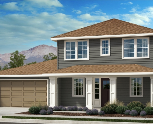 Artist rendering of the Appaloosa Series Plan 3 home in a traditional style at Prescott Ranch.